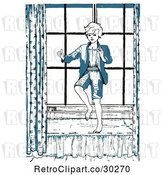 Vector Clip Art of Retro Boy Playing by a Window by Prawny Vintage