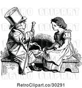 Vector Clip Art of Retro Boy Playing Doctor with a Girls Doll by Prawny Vintage