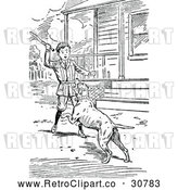 Vector Clip Art of Retro Boy Playing Fetch with a Dog by Prawny Vintage