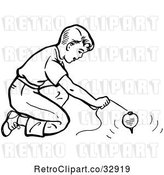 Vector Clip Art of Retro Boy Playing with a Top in by Picsburg