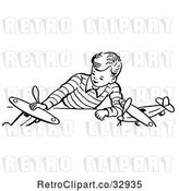 Vector Clip Art of Retro Boy Playing with Airplanes in by Picsburg