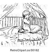Vector Clip Art of Retro Boy Praying in Bed by Prawny Vintage