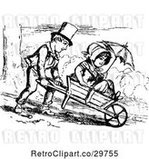 Vector Clip Art of Retro Boy Pushing a Girl in a Wheelbarrow by Prawny Vintage