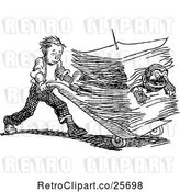 Vector Clip Art of Retro Boy Pushing a Guy in a Stack of Paperwork by Prawny Vintage