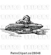 Vector Clip Art of Retro Boy Reading a Giant Book by Prawny Vintage