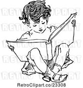 Vector Clip Art of Retro Boy Reading and Sitting by Prawny Vintage