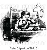 Vector Clip Art of Retro Boy Reading at a Table by Prawny Vintage