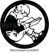 Vector Clip Art of Retro Boy Reading in a Circle by Prawny Vintage