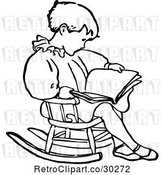 Vector Clip Art of Retro Boy Reading in a Rocking Chair by Prawny Vintage