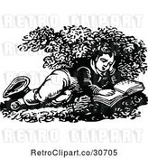 Vector Clip Art of Retro Boy Reading on the Ground by Prawny Vintage