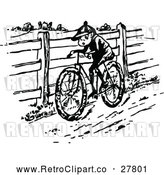 Vector Clip Art of Retro Boy Riding a Bike in the Country by Prawny Vintage