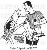 Vector Clip Art of Retro Boy Showing a Book to His Cooking Father by BestVector