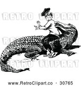 Vector Clip Art of Retro Boy Sitting on a Crocodile by Prawny Vintage