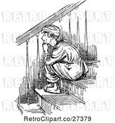 Vector Clip Art of Retro Boy Sitting on Stairs by Prawny Vintage