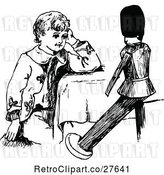 Vector Clip Art of Retro Boy Sitting with a Toy Soldier by Prawny Vintage