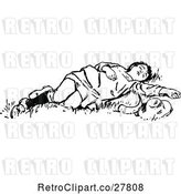 Vector Clip Art of Retro Boy Sleeping in Grass by Prawny Vintage