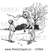 Vector Clip Art of Retro Boy Talking to a Pumpkin Head by Prawny Vintage