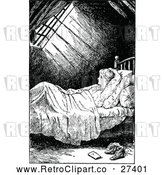 Vector Clip Art of Retro Boy Thinking in an Attic Bed by Prawny Vintage