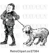 Vector Clip Art of Retro Boy with a Stubborn Dog on a Leash by Prawny Vintage