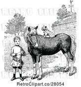 Vector Clip Art of Retro Boy with His Dog on a Horse by Prawny Vintage