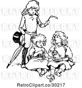 Vector Clip Art of Retro Boy with Two Girls and Glasses by Prawny Vintage