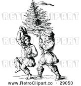 Vector Clip Art of Retro Boys Carrying a Christmas Tree by Prawny Vintage