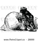 Vector Clip Art of Retro Boys Making a Large Snowball by Prawny Vintage