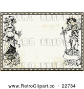 Vector Clip Art of Retro Bride and Groom with Floral Designs in a Border over Paper by BestVector