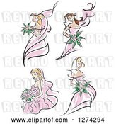 Vector Clip Art of Retro Brides in Pink Dresses by Vector Tradition SM