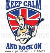 Vector Clip Art of Retro British Granny Guitarist over a Shield with Keep Calm and Rock on Text by Patrimonio