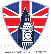Vector Clip Art of Retro British Union Jack Shield and Big Ben Clock Tower by Patrimonio