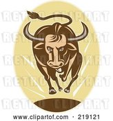 Vector Clip Art of Retro Brown and Yellow Charging Bull Logo by Patrimonio