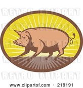 Vector Clip Art of Retro Brown and Yellow Pig and Sunrise Logo by Patrimonio