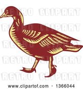 Vector Clip Art of Retro Brown and Yellow Woodcut Walking Goose by Patrimonio