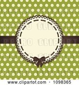 Vector Clip Art of Retro Brown Bow on a Frame with Beige Polka Dots on Green by Elaineitalia