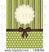 Vector Clip Art of Retro Brown Bow with Brown Green and Beige Stripes a Frame and Polka Dots on Green by Elaineitalia