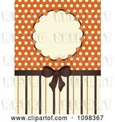 Vector Clip Art of Retro Brown Bow with Orange and Beige Stripes a Frame and Polka Dots by Elaineitalia