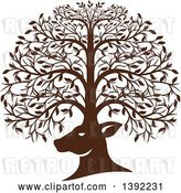 Vector Clip Art of Retro Brown Deer Head with His Antlers Forming a Tree by Patrimonio