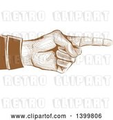 Vector Clip Art of Retro Brown Engraved Hand Pointing by BNP Design Studio