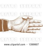 Vector Clip Art of Retro Brown Engraved Hand Reaching to Shake by BNP Design Studio