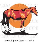 Vector Clip Art of Retro Brown Horse with White Feet Standing Against a Sunset by Andy Nortnik