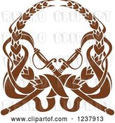 Vector Clip Art of Retro Brown Laurel Wreath with Crossed Swords by Vector Tradition SM