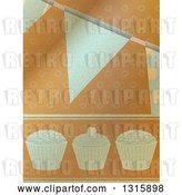 Vector Clip Art of Retro Brown Paper Textured Cupcake and Party Bunting Banner Background by Elaineitalia