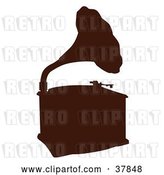 Vector Clip Art of Retro Brown Phonograph Silhouette by OnFocusMedia