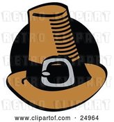 Vector Clip Art of Retro Brown Pilgrim Hat with a Buckle Around the Base, in Front of a Black Circle by Andy Nortnik
