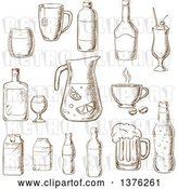 Vector Clip Art of Retro Brown Sketched Fruit Juice, Beer, Soda, Beer, Alcohol, Champagne, Milkshake, Liquor, Milk, Coffee, Liqueur by Vector Tradition SM