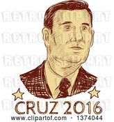 Vector Clip Art of Retro Brown Sketched Portrait of Ted Cruz over Text by Patrimonio
