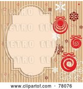 Vector Clip Art of Retro Brown Striped Background with Snowflakes, Baubles and a Text Box by Pushkin