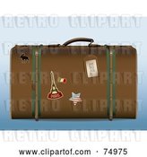 Vector Clip Art of Retro Brown Suitcase with Travel Stickers by