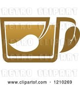 Vector Clip Art of Retro Brown Tea or Coffee Cup with a Leaf by Vector Tradition SM